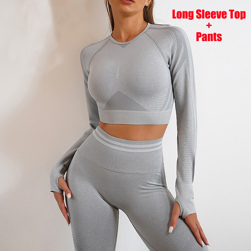 Seamless Yoga Pants Sports Gym Fitness Leggings Or Long Sleeve Tops Outfits Butt Lifting Slim Workout Sportswear Clothing - Fuzzy Sports