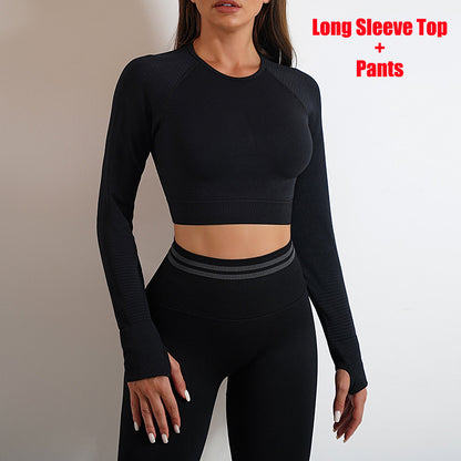 Seamless Yoga Pants Sports Gym Fitness Leggings Or Long Sleeve Tops Outfits Butt Lifting Slim Workout Sportswear Clothing - Fuzzy Sports