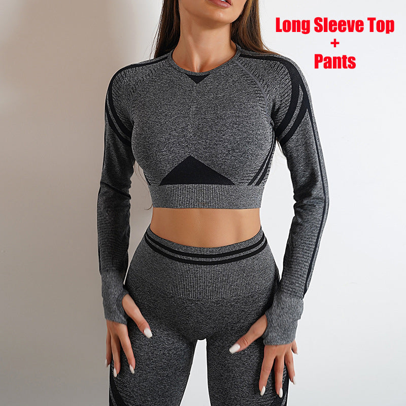 Seamless Yoga Pants Sports Gym Fitness Leggings Or Long Sleeve Tops Outfits Butt Lifting Slim Workout Sportswear Clothing - Fuzzy Sports