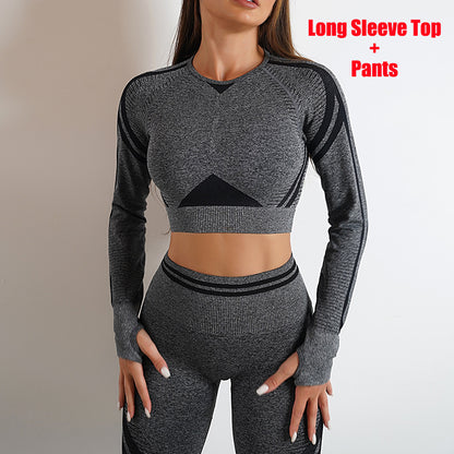 Seamless Yoga Pants Sports Gym Fitness Leggings Or Long Sleeve Tops Outfits Butt Lifting Slim Workout Sportswear Clothing - Fuzzy Sports