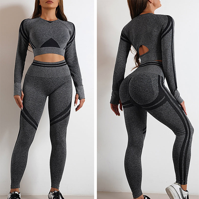 Seamless Yoga Pants Sports Gym Fitness Leggings Or Long Sleeve Tops Outfits Butt Lifting Slim Workout Sportswear Clothing - Fuzzy Sports