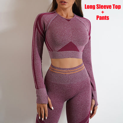 Seamless Yoga Pants Sports Gym Fitness Leggings Or Long Sleeve Tops Outfits Butt Lifting Slim Workout Sportswear Clothing - Fuzzy Sports
