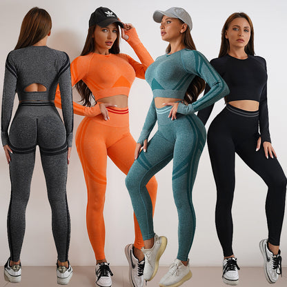 Seamless Yoga Pants Sports Gym Fitness Leggings Or Long Sleeve Tops Outfits Butt Lifting Slim Workout Sportswear Clothing - Fuzzy Sports