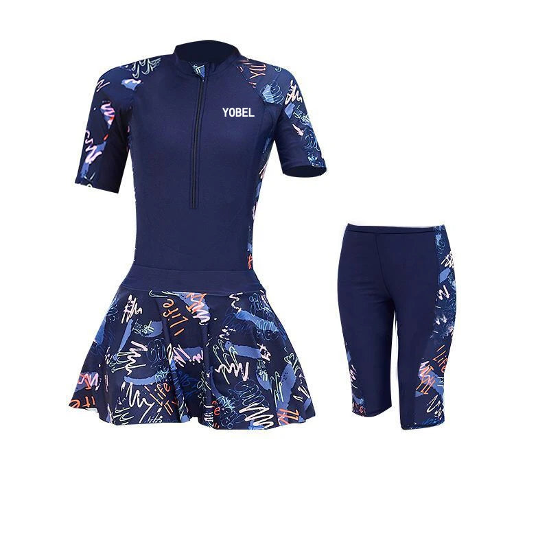 Fashion Modest Womens Swimwear Short Sleeve Swim Skirt Short Leg Swimming Suit