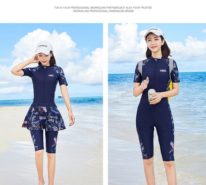Fashion Modest Womens Swimwear Short Sleeve Swim Skirt Short Leg Swimming Suit