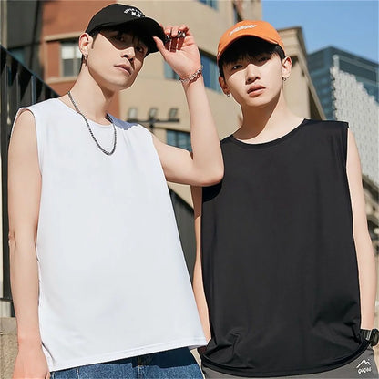 Men's solid color casual sleeveless tank top round neck Breathable Vest sweat drying tank top suitable for summer sports