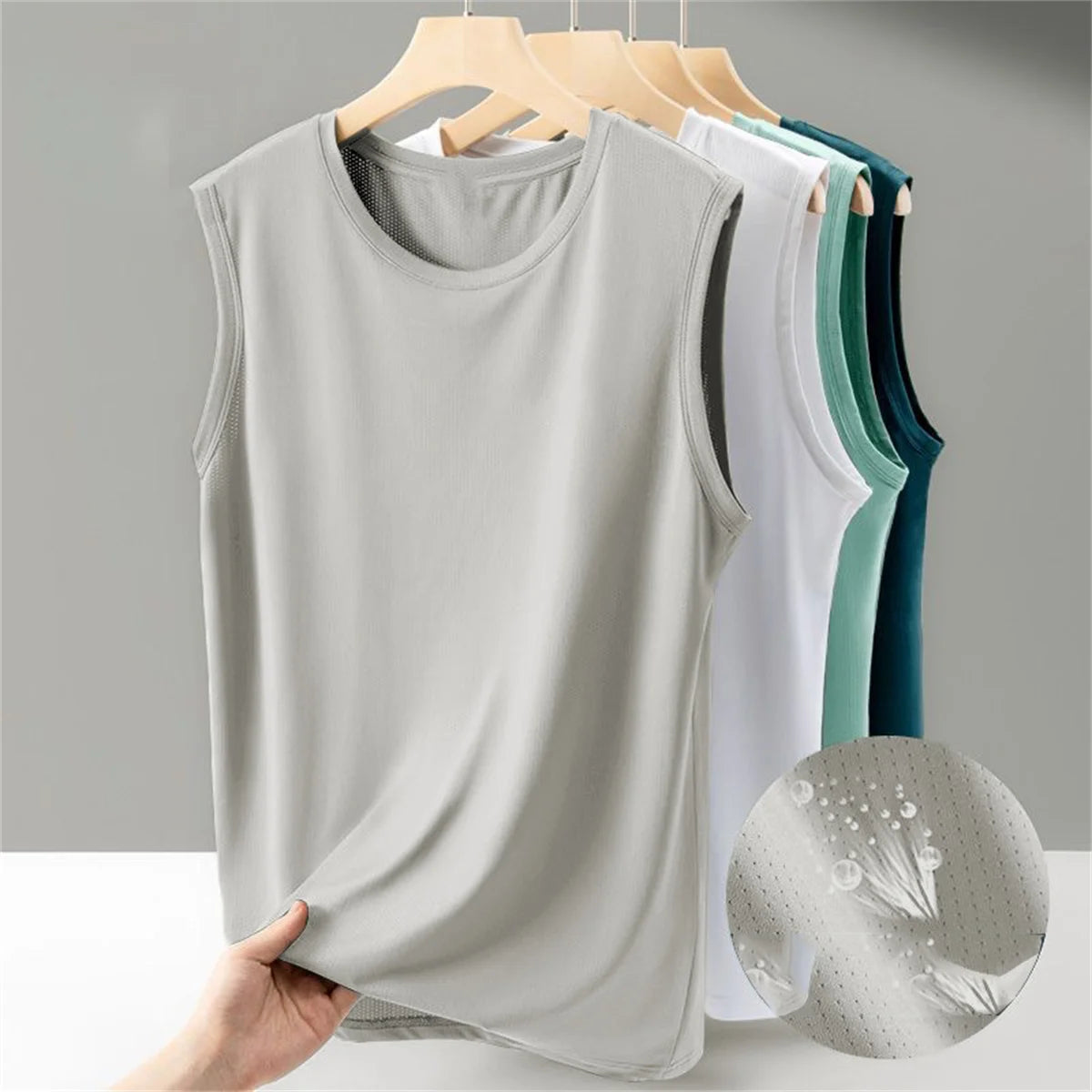 Men's solid color casual sleeveless tank top round neck Breathable Vest sweat drying tank top suitable for summer sports