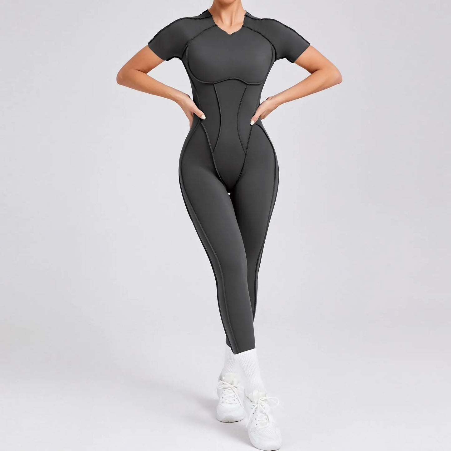 New Women's One-piece chest pad Yoga Jumpsuit leggings Short sleeve Backless
