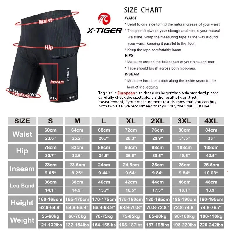 X-TIGER Men Cycling Shorts with Back Pocket 5D Gel Padded Bike Shorts for Men Mountain Road Biking Riding Half Pants Tights
