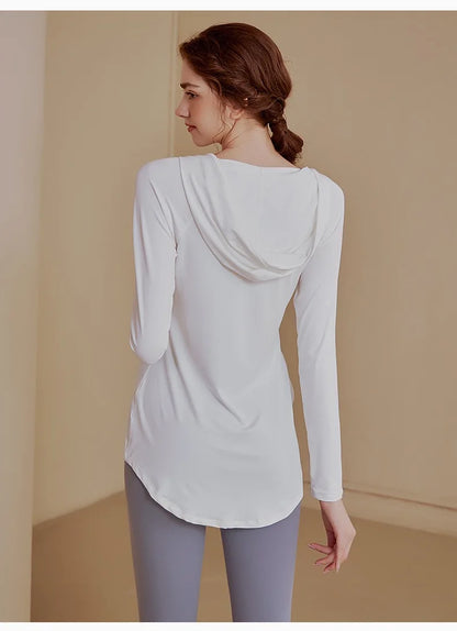 Women's Yoga Clothing Sports Casual Loose Cover Shirt, Long Sleeved