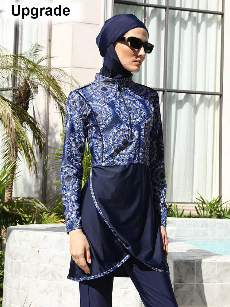 3PCS Muslim Swimwear Women Long Sleeve Swimsuit Muslimah Swimming Burkini Turban Pants maillots de bains musulmans maillot femme