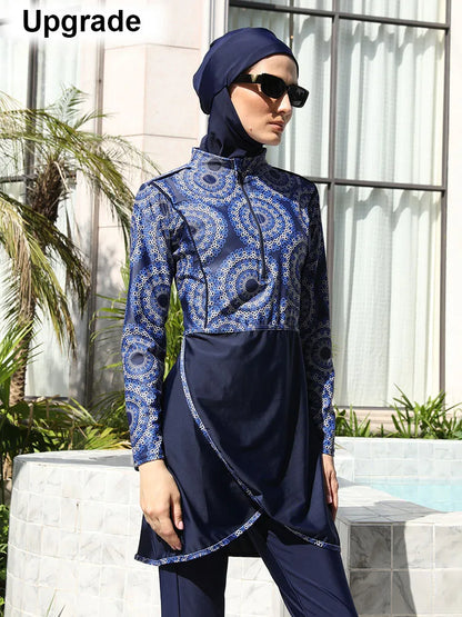 3PCS Muslim Swimwear Women Long Sleeve Swimsuit Muslimah Swimming Burkini Turban Pants maillots de bains musulmans maillot femme