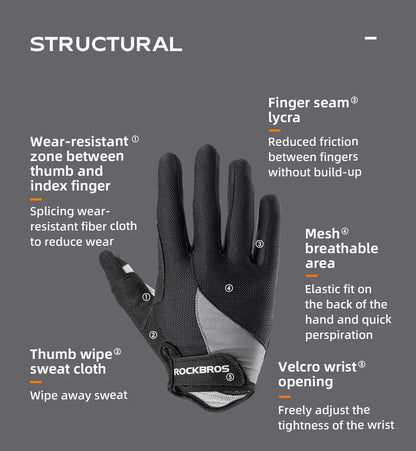 ROCKBROS Bike Full Finger MTB Road Bicycle Gloves Men Women Spring Summer Breathable Cycling Gloves