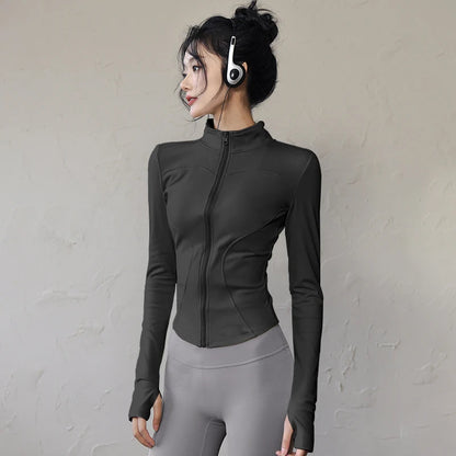Womens Long Sleeve Sports Jacket Zipped Fitness Yoga Shirt - Fuzzy Sports