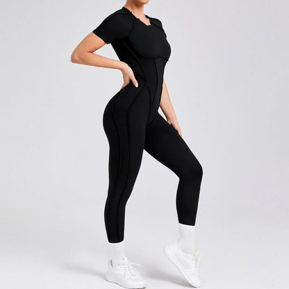 New Women's One-piece chest pad Yoga Jumpsuit leggings Short sleeve Backless