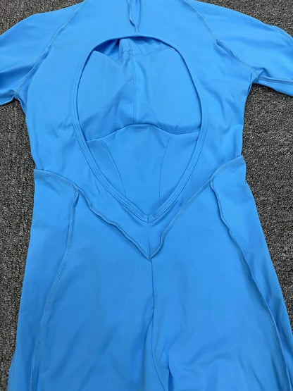 New Women's One-piece chest pad Yoga Jumpsuit leggings Short sleeve Backless