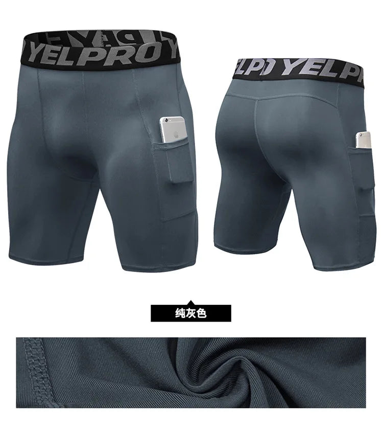 Sports Shorts Men Compression Running Shorts With Pocket Quick Dry Workout Gym Shorts Fitness Sport Leggings for Men
