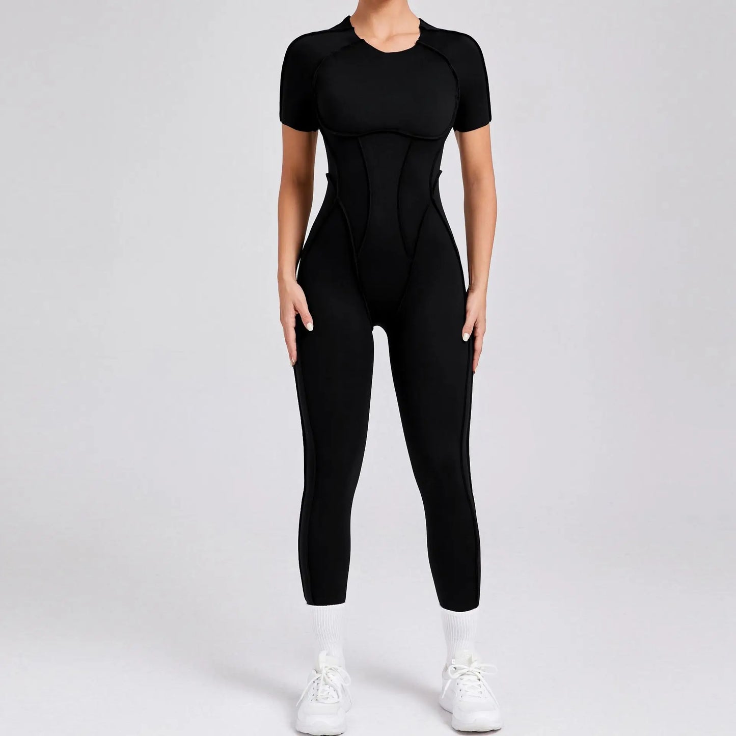 New Women's One-piece chest pad Yoga Jumpsuit leggings Short sleeve Backless