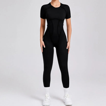 New Women's One-piece chest pad Yoga Jumpsuit leggings Short sleeve Backless