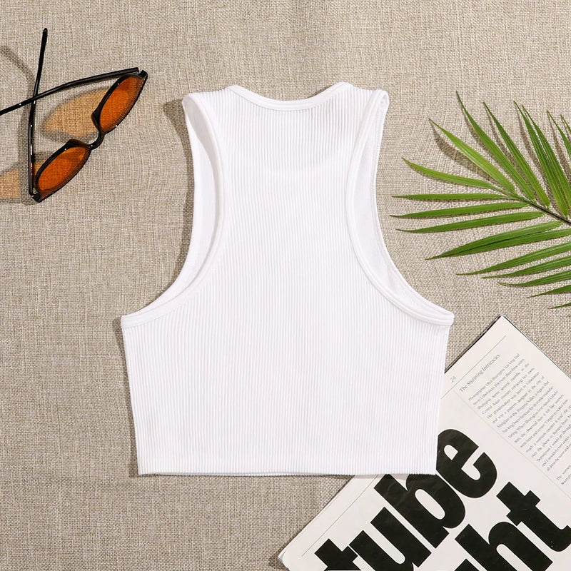 Womens Sports Vest Seamless Crop Top Rib Knit - Fuzzy Sports