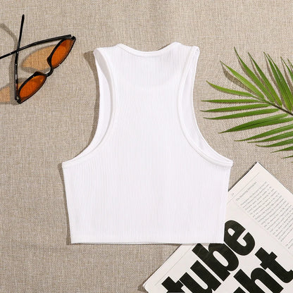 Womens Sports Vest Seamless Crop Top Rib Knit - Fuzzy Sports