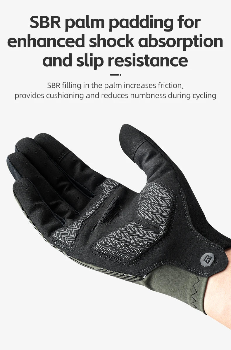 ROCKBROS Mens Full Finger Cycling Gloves Breathable Non-slip Touch Screen - Fuzzy Sports