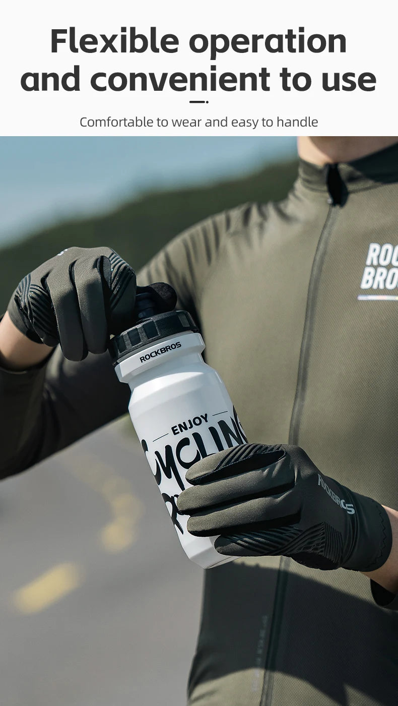 ROCKBROS Mens Full Finger Cycling Gloves Breathable Non-slip Touch Screen - Fuzzy Sports