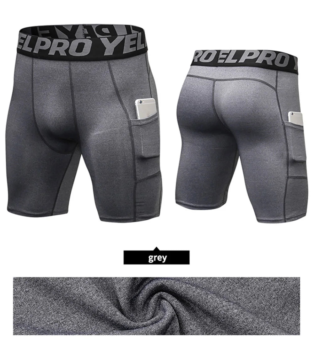 Sports Shorts Men Compression Running Shorts With Pocket Quick Dry Workout Gym Shorts Fitness Sport Leggings for Men