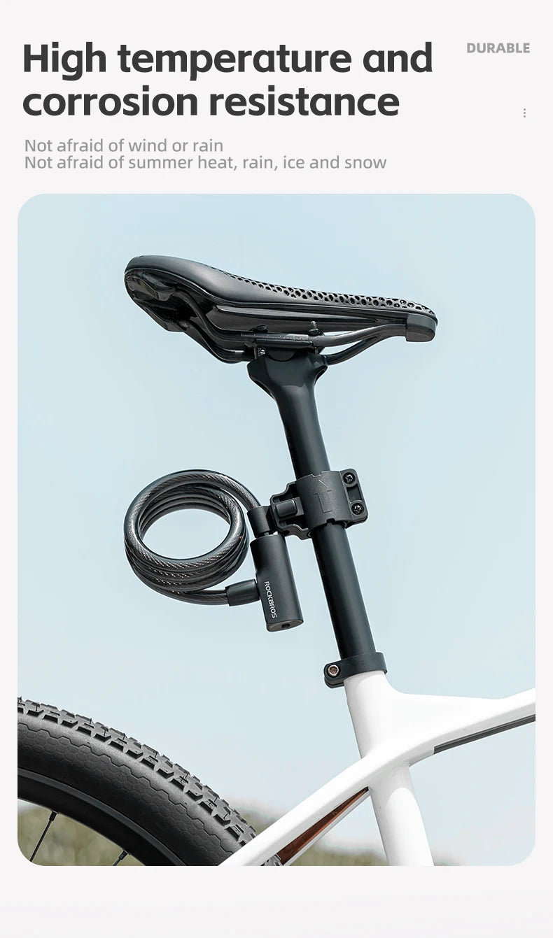 ROCKBROS Bicycle Lock Portable Anti-theft Bike Cable Lock with Keys Zinc Alloy