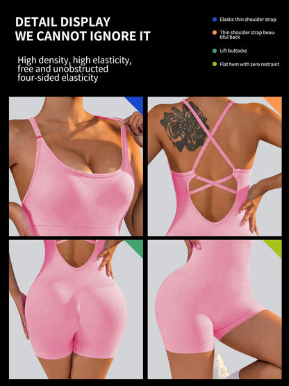 Womens One-Piece Yoga Jumpsuit Short Sportswear Gym Clothing