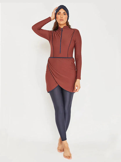 3PCS Muslim Swimwear Women Long Sleeve Swimsuit Muslimah Swimming Burkini Turban Pants maillots de bains musulmans maillot femme