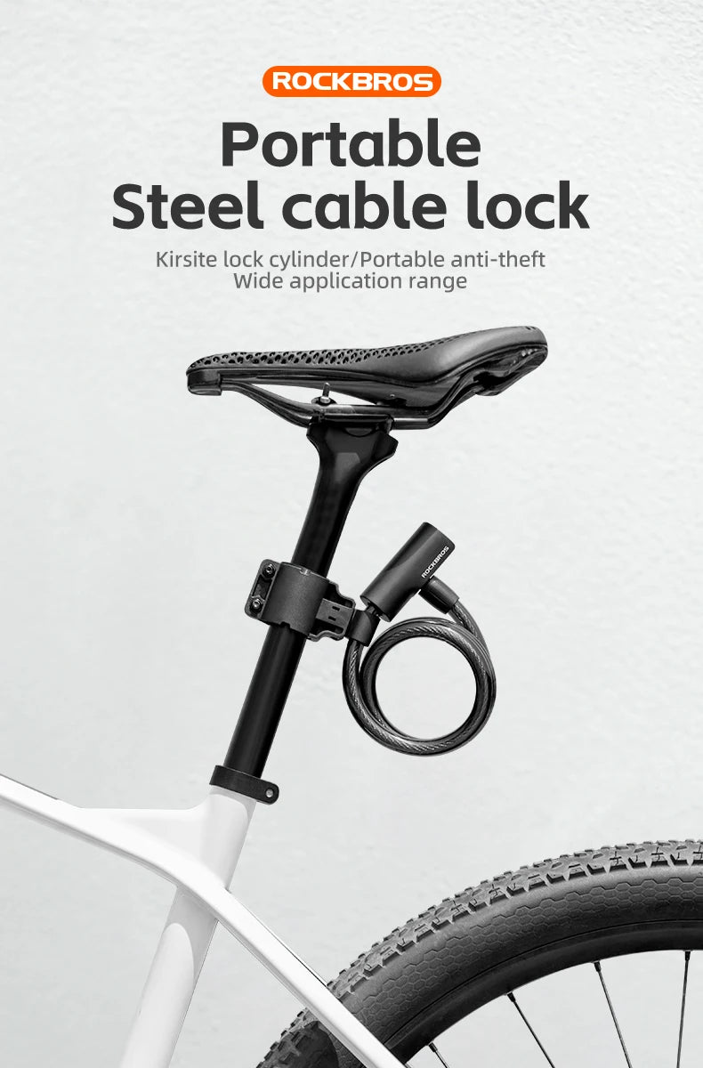 ROCKBROS Bicycle Lock Portable Anti-theft Bike Cable Lock with Keys Zinc Alloy