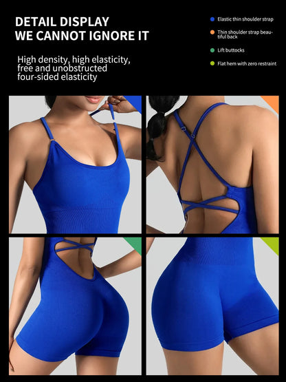 Womens One-Piece Yoga Jumpsuit Short Sportswear Gym Clothing