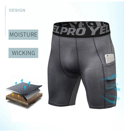 Sports Shorts Men Compression Running Shorts With Pocket Quick Dry Workout Gym Shorts Fitness Sport Leggings for Men
