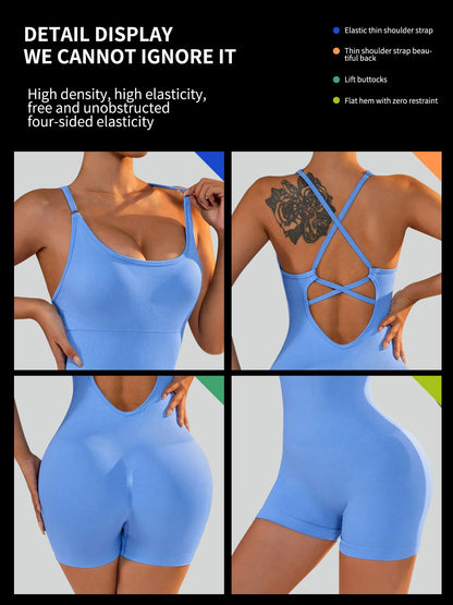Womens One-Piece Yoga Jumpsuit Short Sportswear Gym Clothing