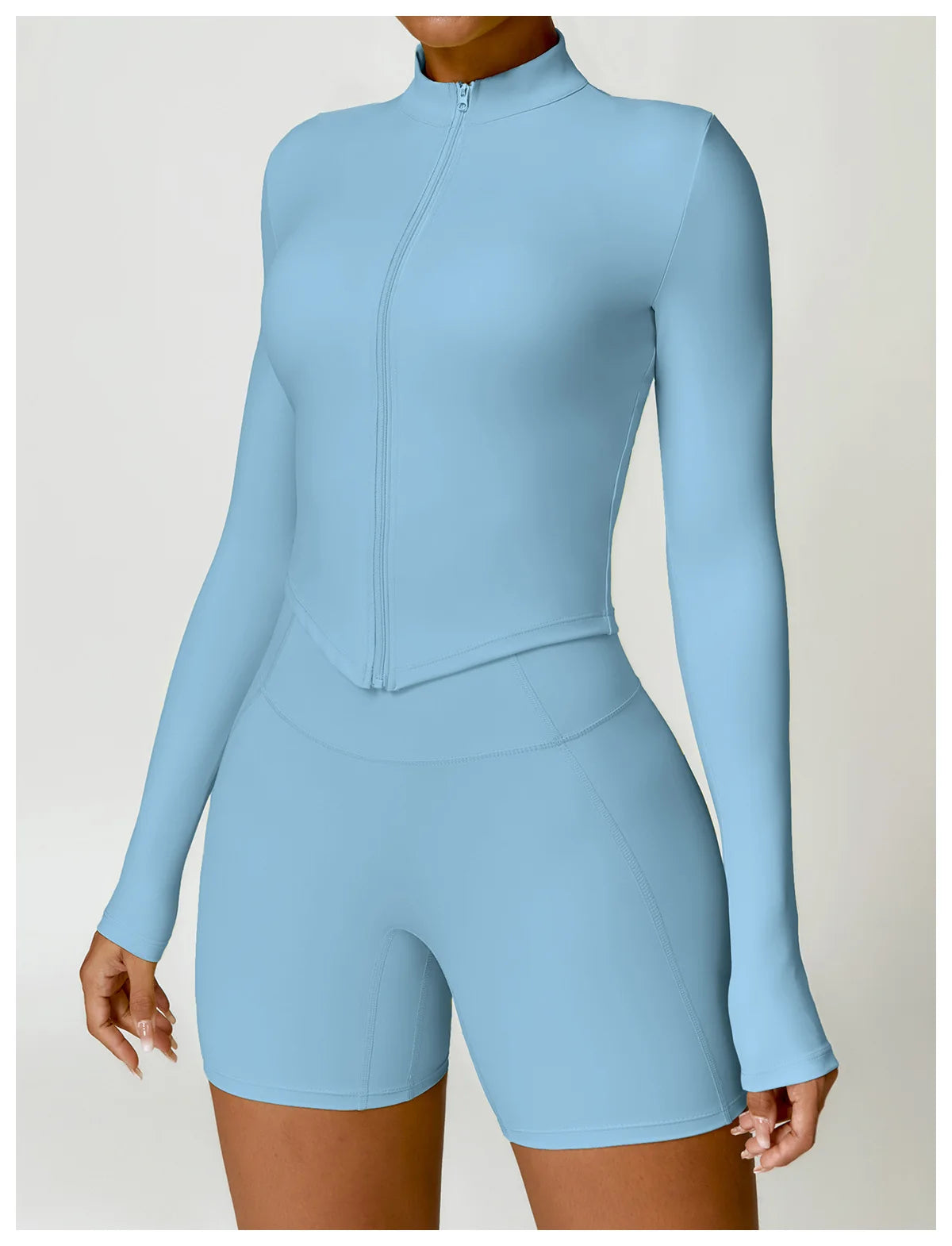 Women's Outdoor Running Fitness Wear Set Long sleeved Single Piece Top And Shorts - Fuzzy Sports