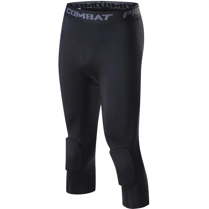 Men's Sports 3/4 Cropped Pants Padded Compression Leggings - Fuzzy Sports