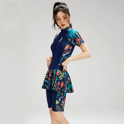 Fashion Modest Womens Swimwear Short Sleeve Swim Skirt Short Leg Swimming Suit