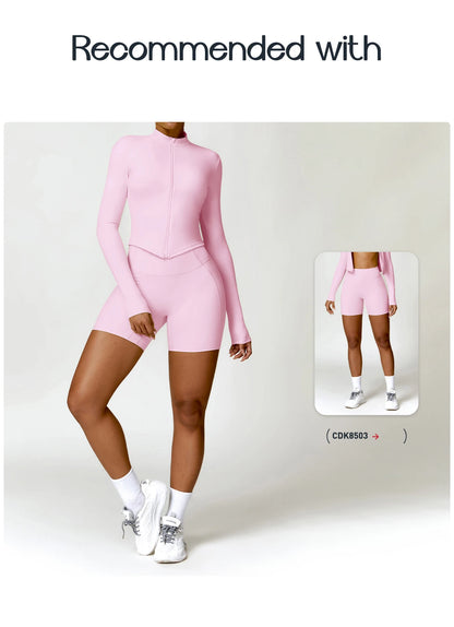 Women's Outdoor Running Fitness Wear Set Long sleeved Single Piece Top And Shorts - Fuzzy Sports