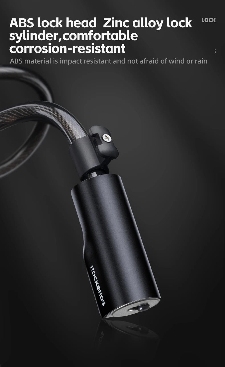 ROCKBROS Bicycle Lock Portable Anti-theft Bike Cable Lock with Keys Zinc Alloy