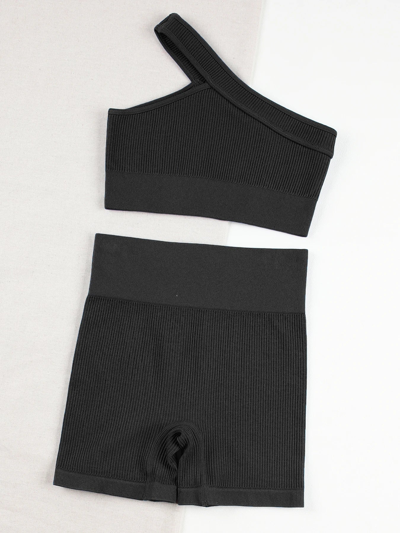 CHRLEISURE Womens Seamless Sports Set Fitness Outfit Ribbed Yoga Suit Bra Shorts - Fuzzy Sports