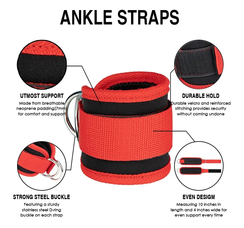 Gym Ankle Straps Double D-Ring Adjustable Neoprene Padded Cuffs Ankle Weight Leg Training Brace Support Sport Safety Abductors