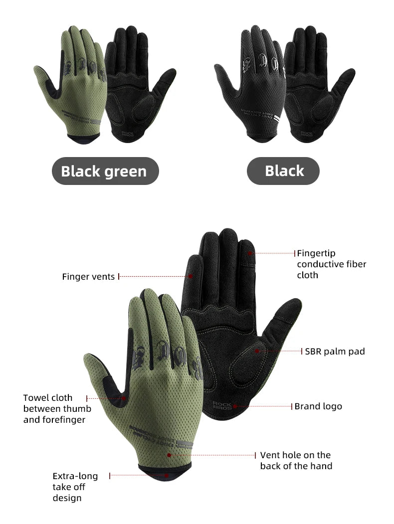 ROCKBROS Mens Full Finger Cycling Gloves Breathable Non-slip Touch Screen - Fuzzy Sports