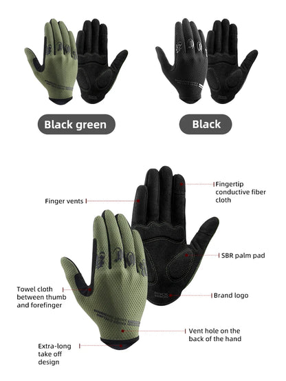 ROCKBROS Mens Full Finger Cycling Gloves Breathable Non-slip Touch Screen - Fuzzy Sports