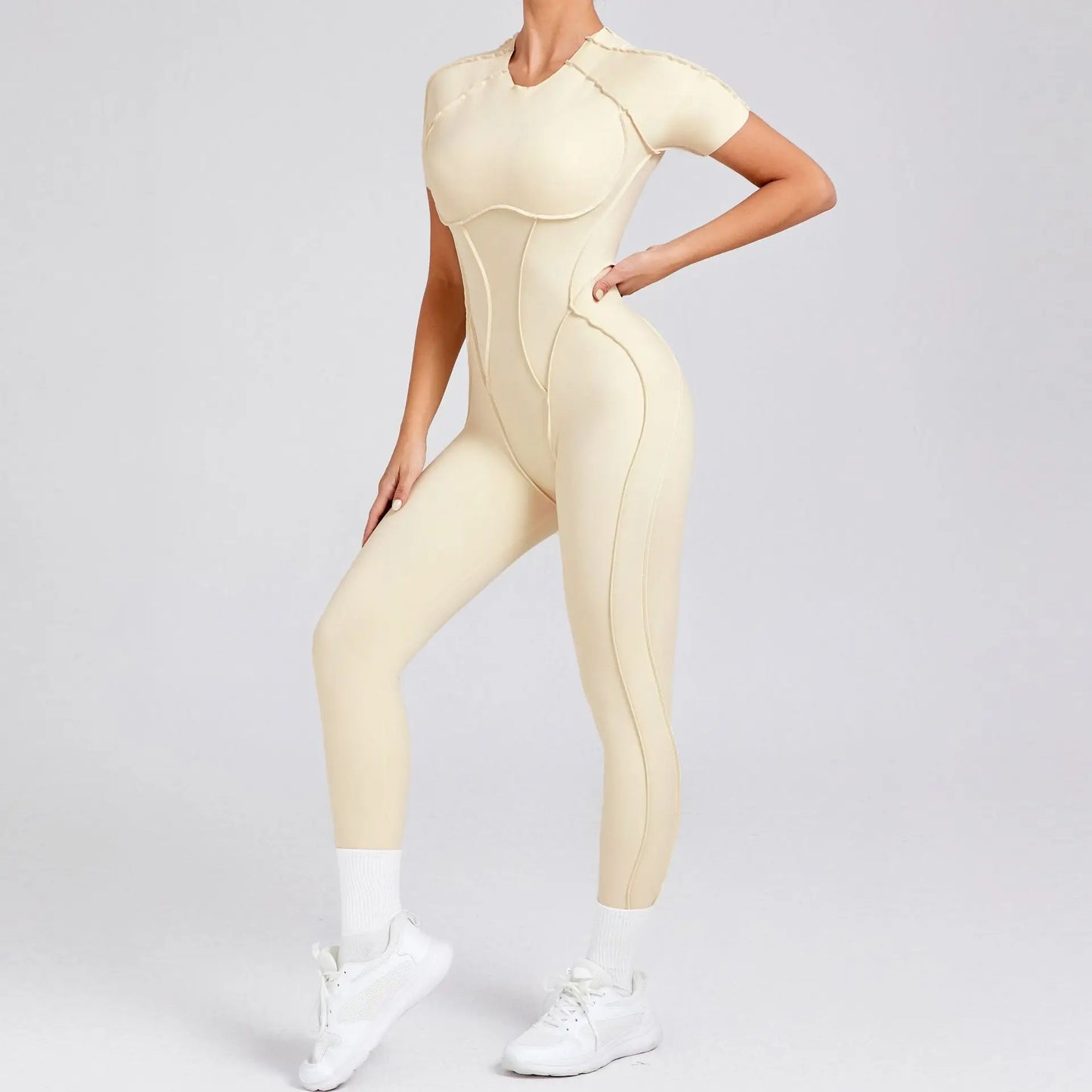 New Women's One-piece chest pad Yoga Jumpsuit leggings Short sleeve Backless