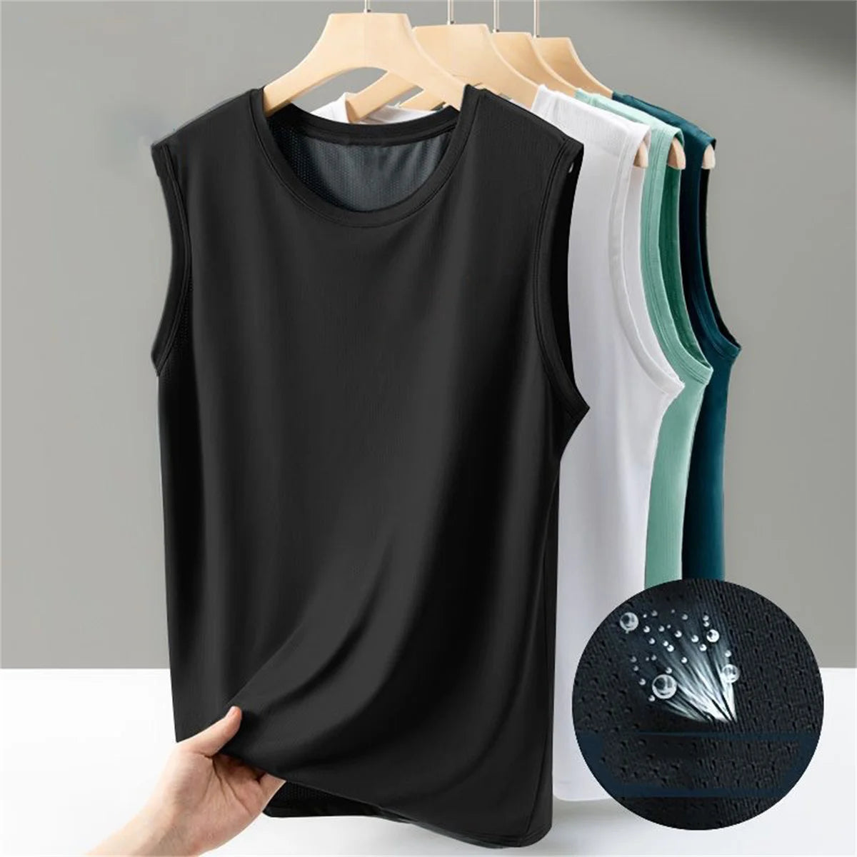 Men's solid color casual sleeveless tank top round neck Breathable Vest sweat drying tank top suitable for summer sports
