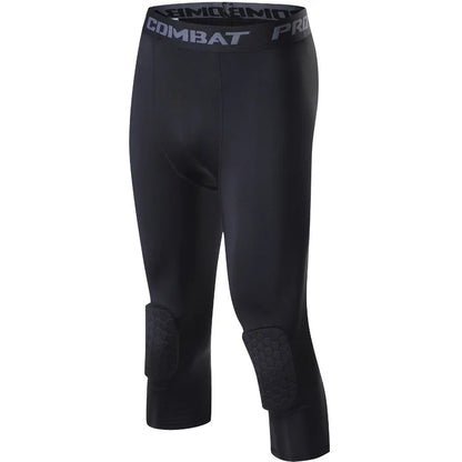 Men's Sports 3/4 Cropped Pants Padded Compression Leggings - Fuzzy Sports