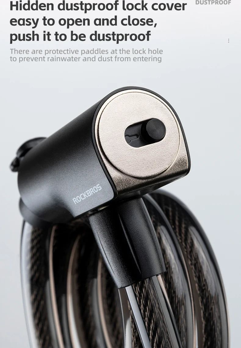 ROCKBROS Bicycle Lock Portable Anti-theft Bike Cable Lock with Keys Zinc Alloy