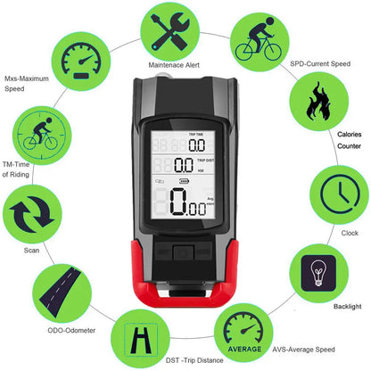 4 Mode USB Bike Light Lamp Bicycle Computer 3 Mode Horn Flashlight Cycle Bike Speedometer Led Front Lights Cycling Headlight - Fuzzy Sports