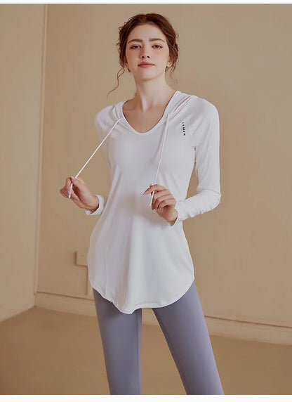 Women's Yoga Clothing Sports Casual Loose Cover Shirt, Long Sleeved
